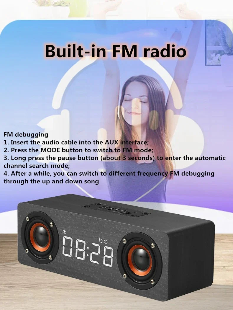 Wooden Bluetooth Speaker Portable Wireless Subwoofer Clock Soundbox Home Computer Echo Wall Soundbar HiFi Stereo TF AUX U Disk Lootquake LLC
