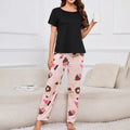 Women's Sleepwear Cozy Heart Print Relaxed Fit Pajama Set Short Sleeve Tee Top & Pants Nightwear 2 Piece Pyjama for All Seasons Lootquake LLC