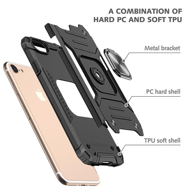 Magnetic Metal Ring Stand Holder Phone Case Cover For iPhone 11 12 13 14 Pro Max Xs XR X 8 7 6 6s Plus Rotating Ring Kickstand Fit Magnetic Car Mount Heavy Duty Dual Layer Shockproof Phone Case Stevvex