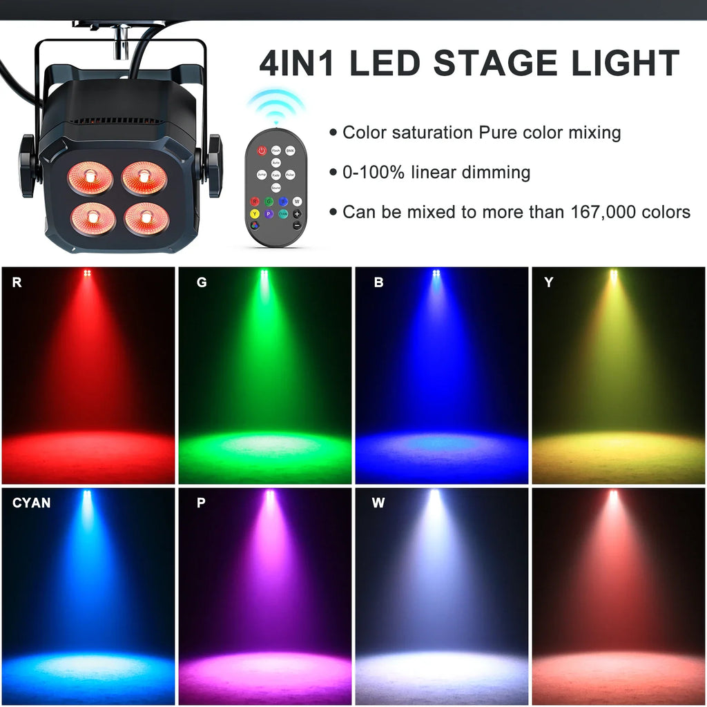 Yiflamefly 4Pcs 30W Par Lights 4x8W LED RGBWYP+CYAN DJ Light Remote & DMX Controlled Stage Light For Wedding Party Club Disco
