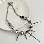Retro Y2K Long Spike Rivet Necklace Stainless Steel Cross Hip Hop Necklace for Women Vintage Grunge Style Party Jewelry Lootquake LLC