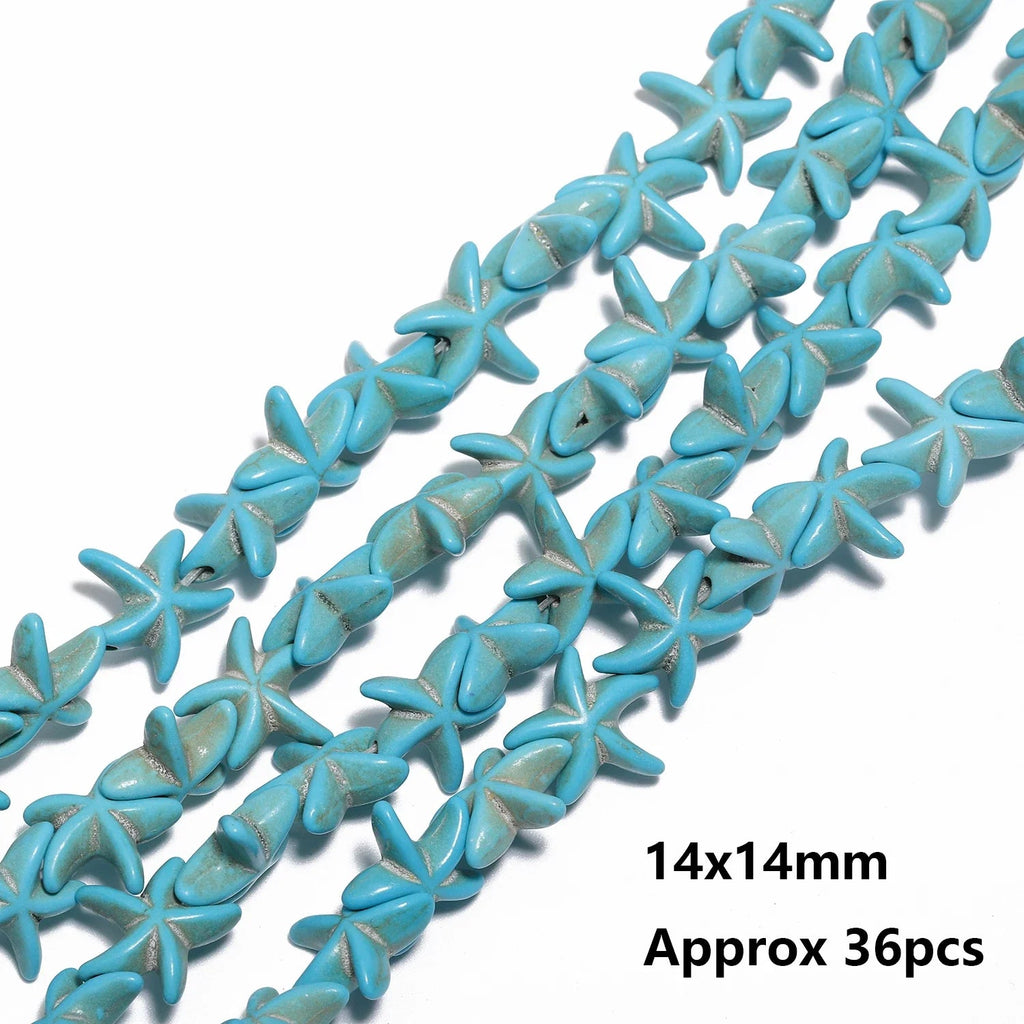 36pcs 14mm Starfish Shape Natural Turquoise Stone Beads Colorful Howlite Handmade Beads for Jewelry Making DIY Pendant Crafts Lootquake LLC