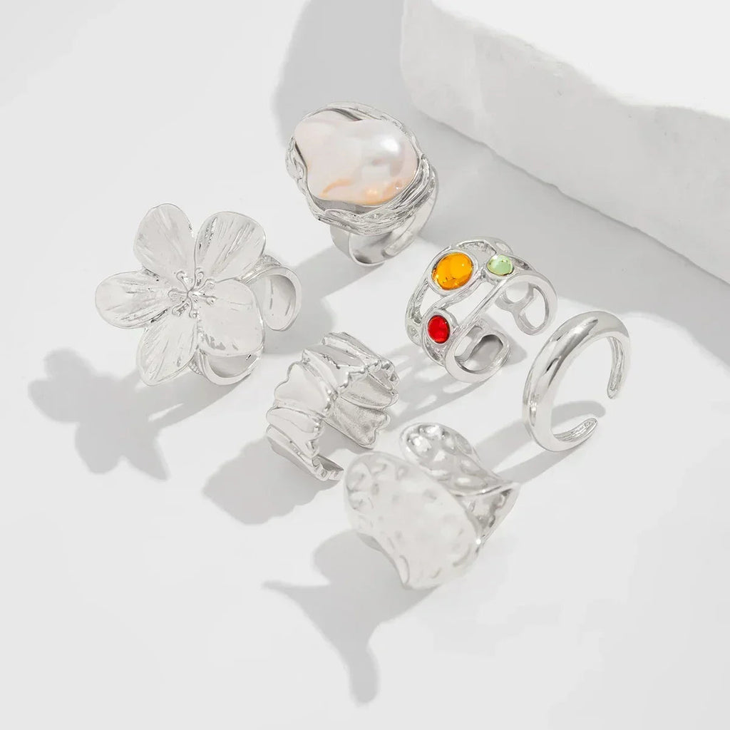 Ingemark Irregular Metal Flower Open Ring - Baroque Imitation Pearl Jewelry Femstylo