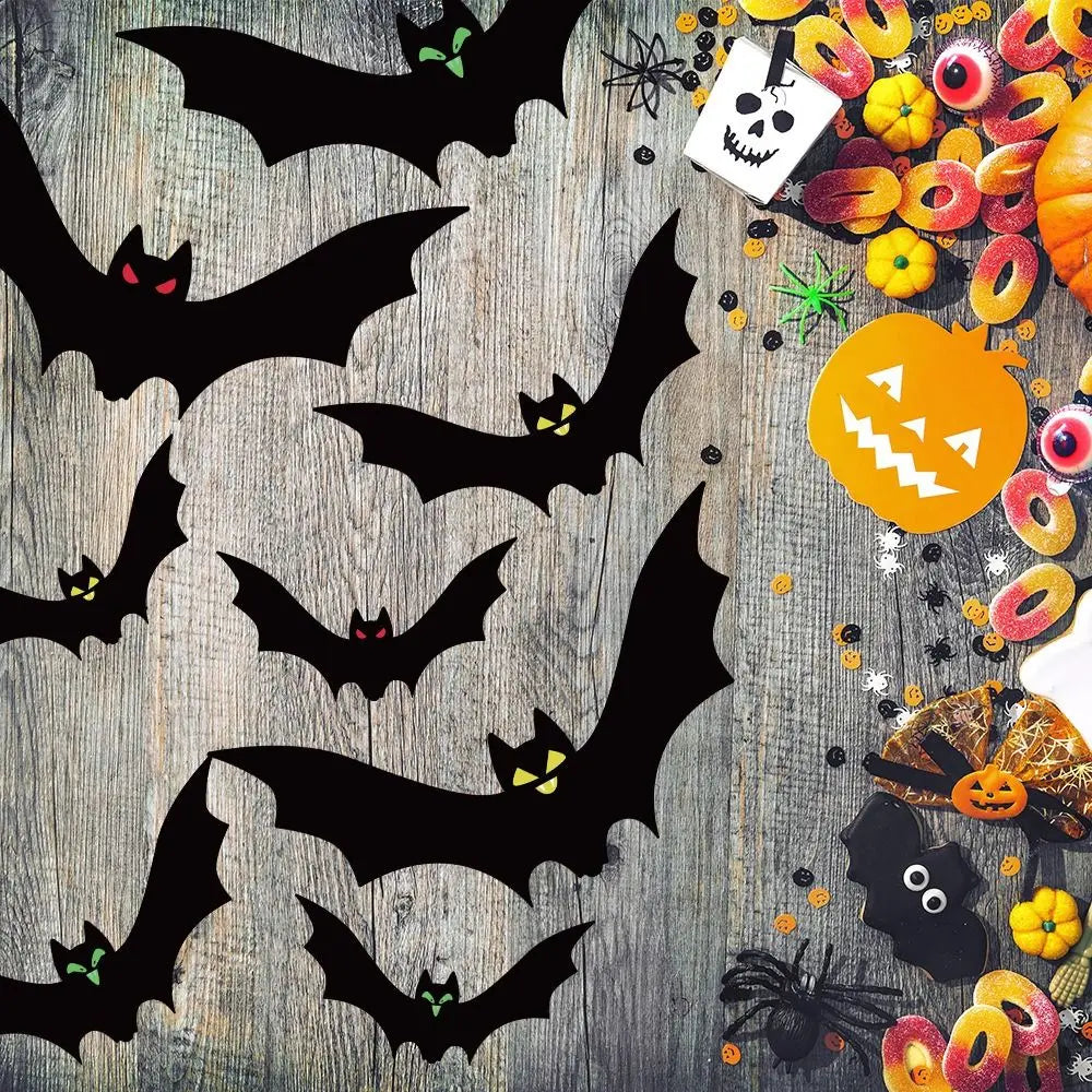 Funny Spooky Halloween Bat Decorations with Eyes Trick or Treat Bats Wall Decor Realistic Simulation Bat Pendant Halloween Party Lootquake LLC