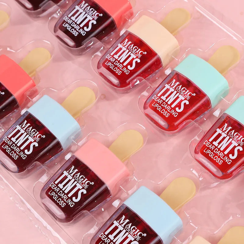 Ice cream liquid lip gloss, ice cream liquid lipstick set, dyed lips, long-lasting color development, moisturizing