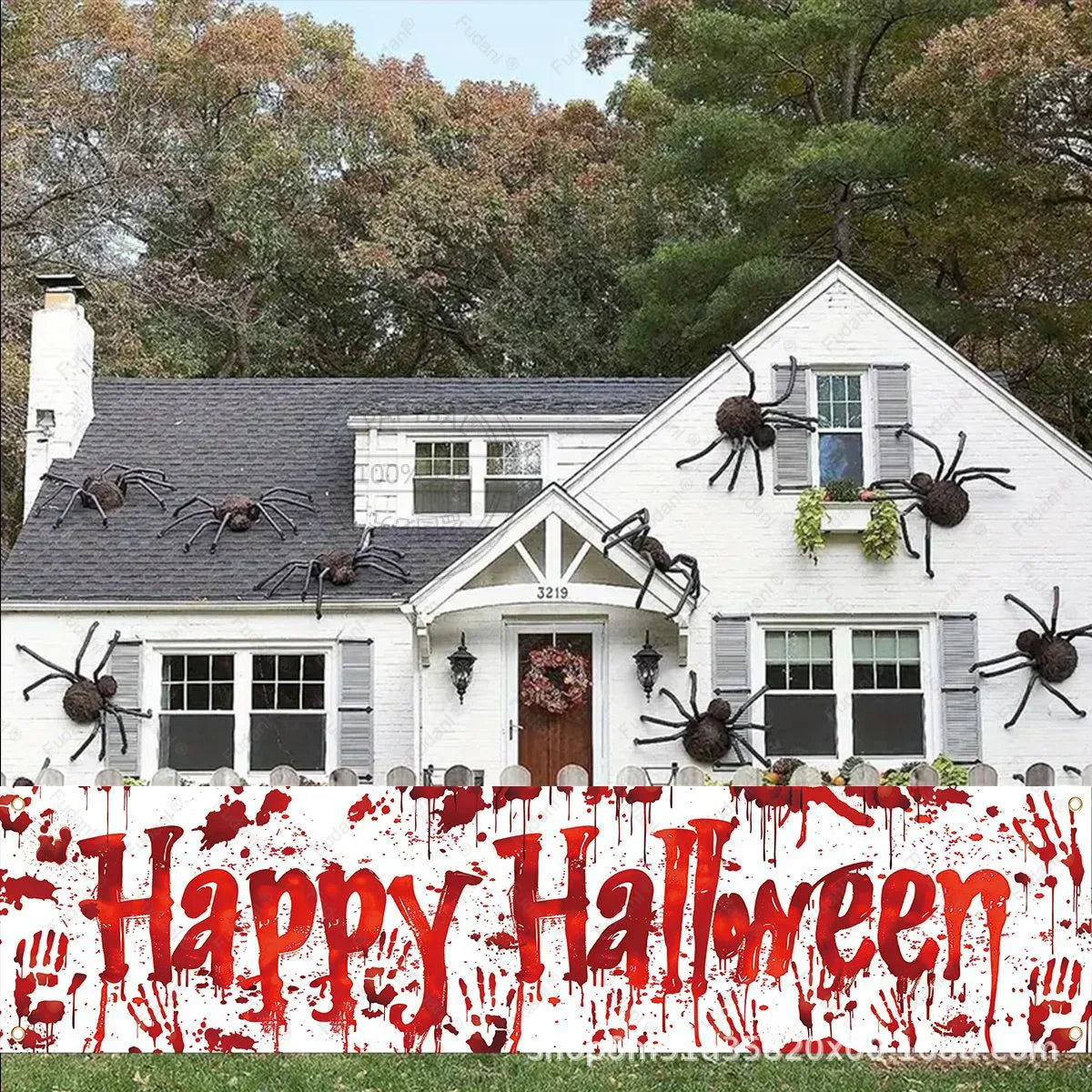 Halloween Theme Party 1.8m Banner Pumpkin Bloodstains Happy Halloween Outdoors Indoor Yard Hanging Decor Supplies Lootquake LLC