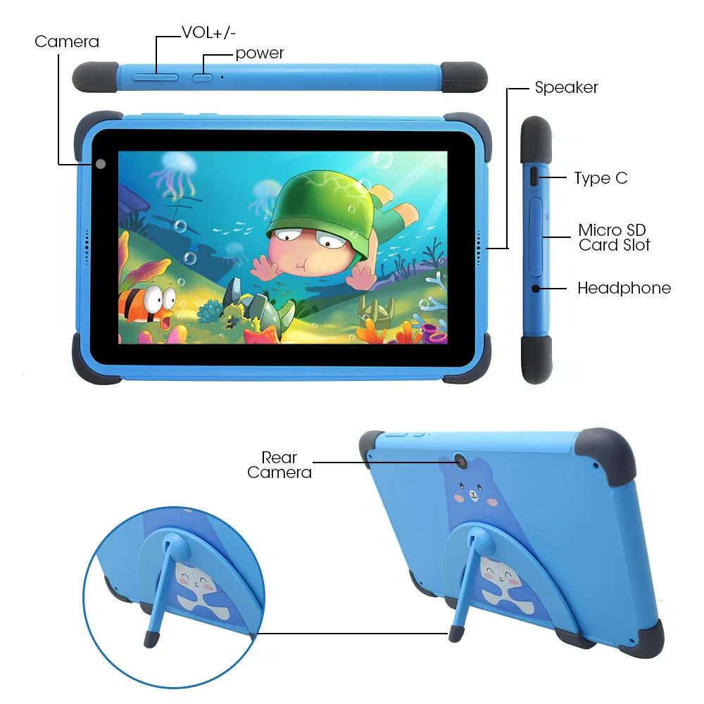 weelikeit 8 Inch Kids Tablet for Child Android 11 1280x800 IPS Children Study Tablet 2GB 32GB Quad Core 4500mAh Wifi with Stand Lootquake LLC
