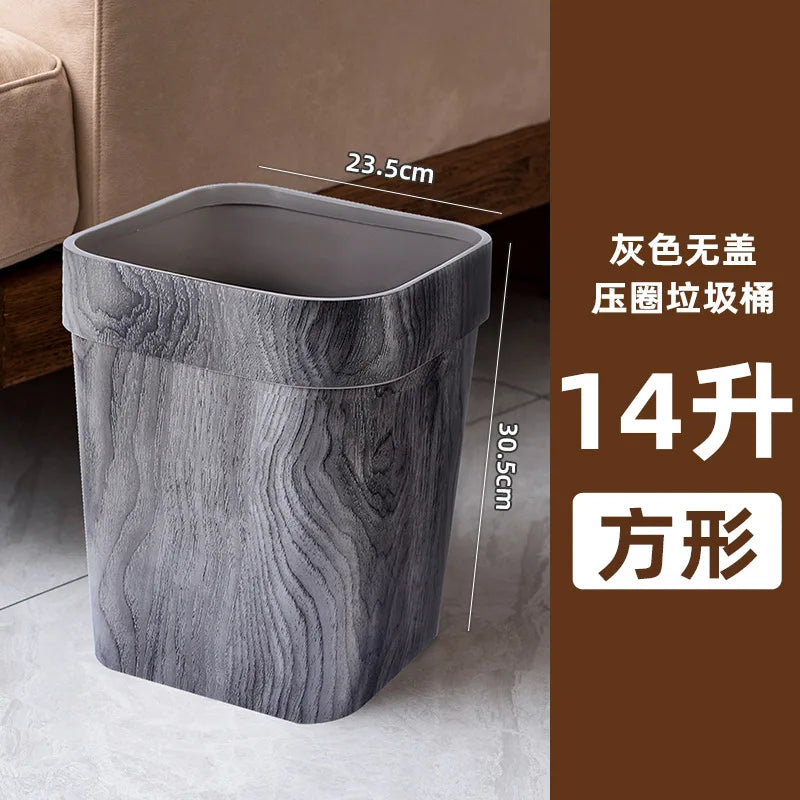 Square Wood Grain Garbage Bin Household Plastic Uncovered Office Bathroom Livingroom Kitchen 12L Dustbin Waste Basket Trash Can Lootquake LLC