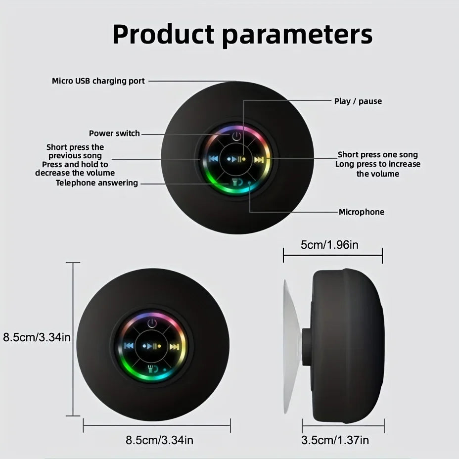 New Bathroom Waterproof Wireless LED Bluetooth Speaker Large Suction Cup Mini Portable Speaker Outdoor Sports Stereo Speaker Lootquake LLC