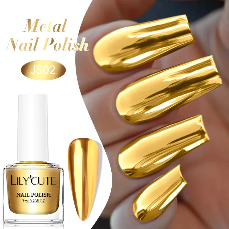 LILYCUTE 7ML Super Bright Gold Metallic Nail Polish No Need Lamp Quick Dry French Style Glass Bottle Manicure Nail Art Varnish Lootquake LLC