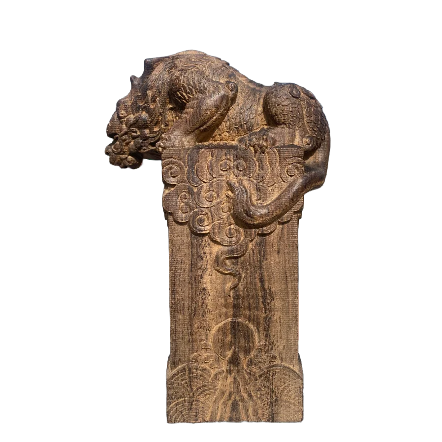 Hand Carved Vietnam Wood Wooden Mythical Beast Statue Figurine Wealth Attracting Auspicious Ornament Home Office Desk Decor Lootquake LLC