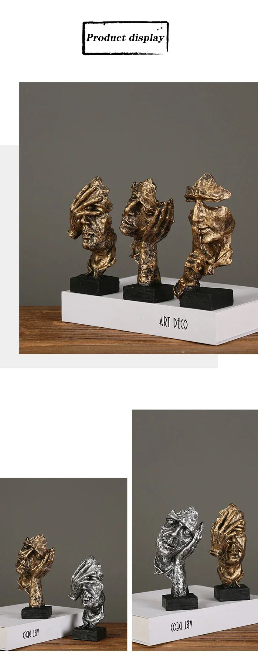 New Creative Abstract Silence Is Gold Abstract Figurine Resin Hand Face Men Statue Sculpture Home Office Living Room Desk Decor Lootquake LLC