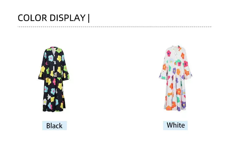 Plus Size New for Summer 2024 Women's Long Sleeve Floral Dress V-Neck Button Long Dress Long Sleeve Button Down Dress