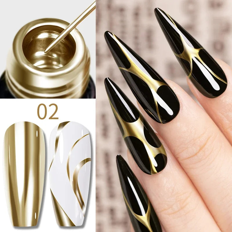 5ML Gold Silver Metallic Liner Paint Gel Polish Chrome Mirror Metal Effect Super Bright French UV LED Semi Permanent Nail Gel Lootquake LLC