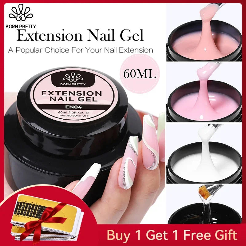 BORN PRETTY 60/30ml Hard Jelly Extension Nail Gel Polish French Nails Nude Pink White Clear Nail Supplies Gel for extension Lootquake LLC