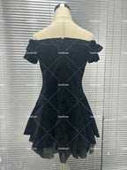 Black French Vintage Elegant Design Woman Dress Gothic Off Shoulder Retro Mini Dress Female Fairy Birthday Party Chic Outfits