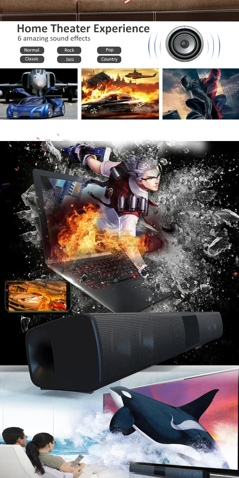 Home Theater Sound System Bluetooth Computer Speakers for TV Soundbar Box Subwoofer Radio Music Center Boom Box Column Hot Sale Lootquake LLC