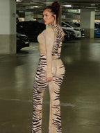 Weird Puss Tiger Print Hooded Crop Top Set