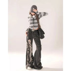 High Waist Ripped Women's Black Jeans Hip-hop Style Fashion Vintage Streetwear Y2K Wide Leg Jean 2024 Trouser Baggy Denim Pants