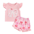 Cute Matching Baby Toddler Brother Outfit Bow Fly Sleeve Tops Elastic Waist Ruffle Shorts 2 Piece Summer Set for Siblings
