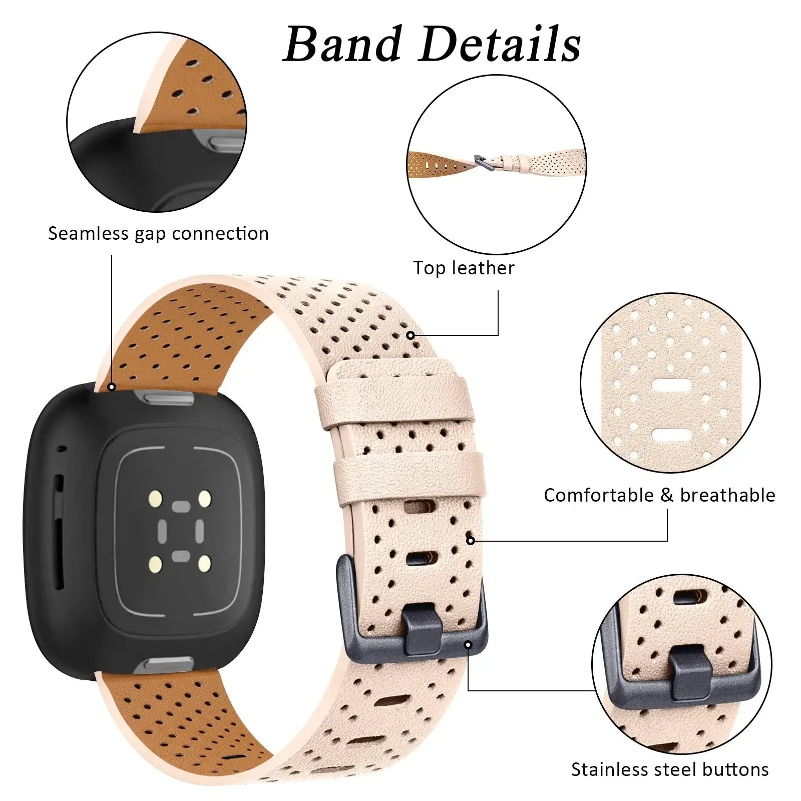 Fitbit Versa & Sense Leather Band - Stylish & Durable Design - SJB-DIAMOND ELITES