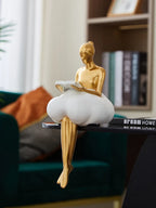 Sitting ballet girl art Golden sculpture Sitting posture ornament home accessories Statuettes Figurines office decor Statues Lootquake LLC