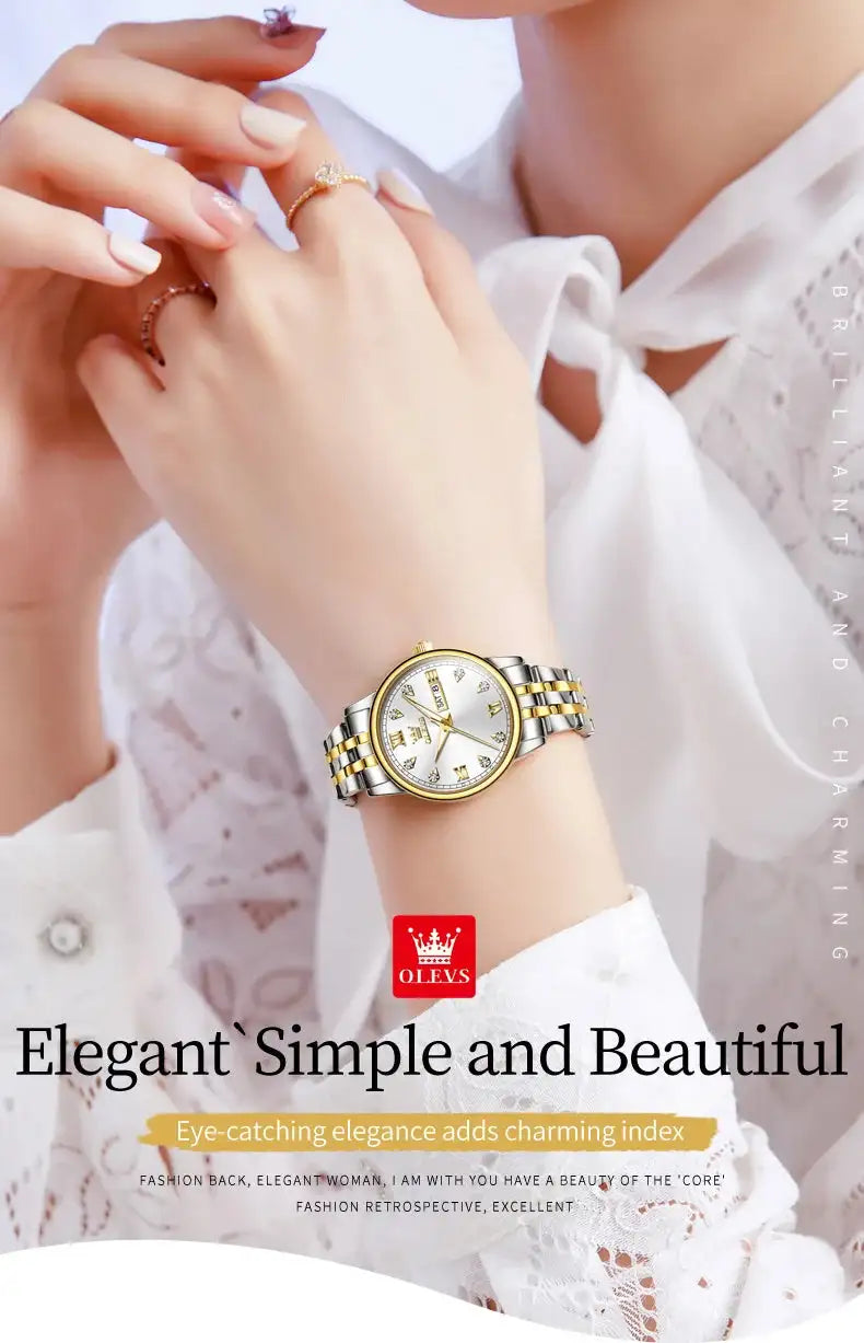 OLEVS Luxury Brand Quartz Watch for Women Stainless Steel Waterproof Ladies Wristwatch Fashion Diamond Dial Women's Watch New In