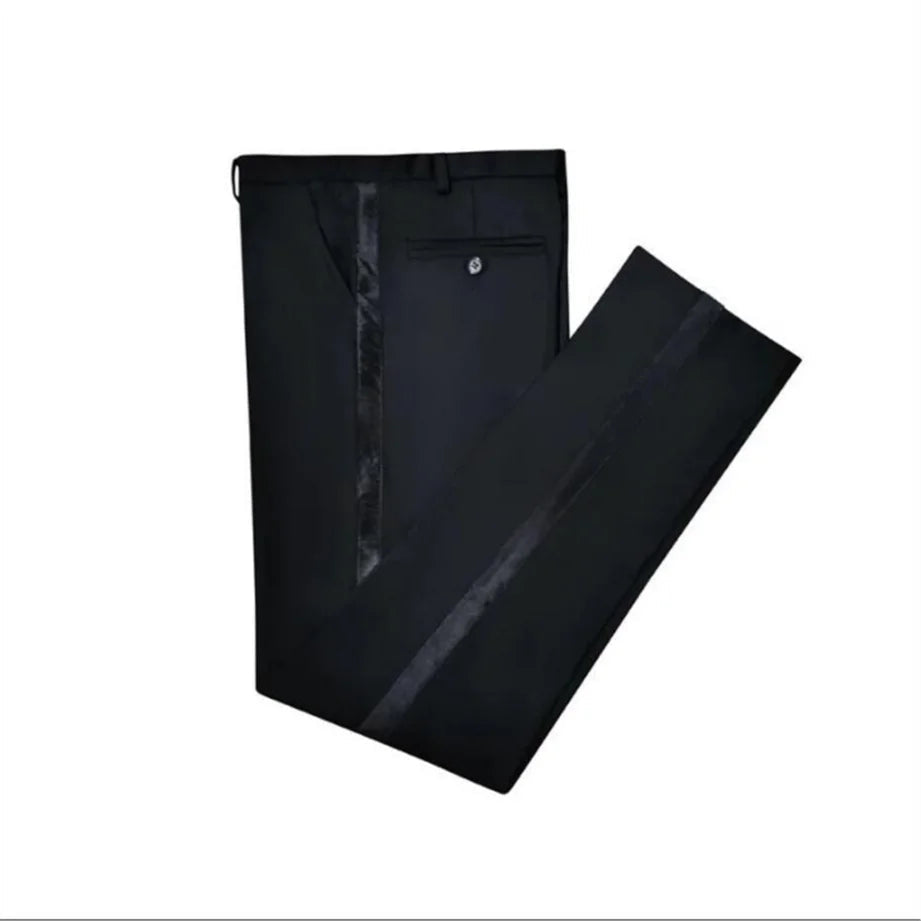 Black Men Pants with Side Satin Stripe One Piece Slim Fit Formal Male Trousers Official Fashion Lootquake LLC