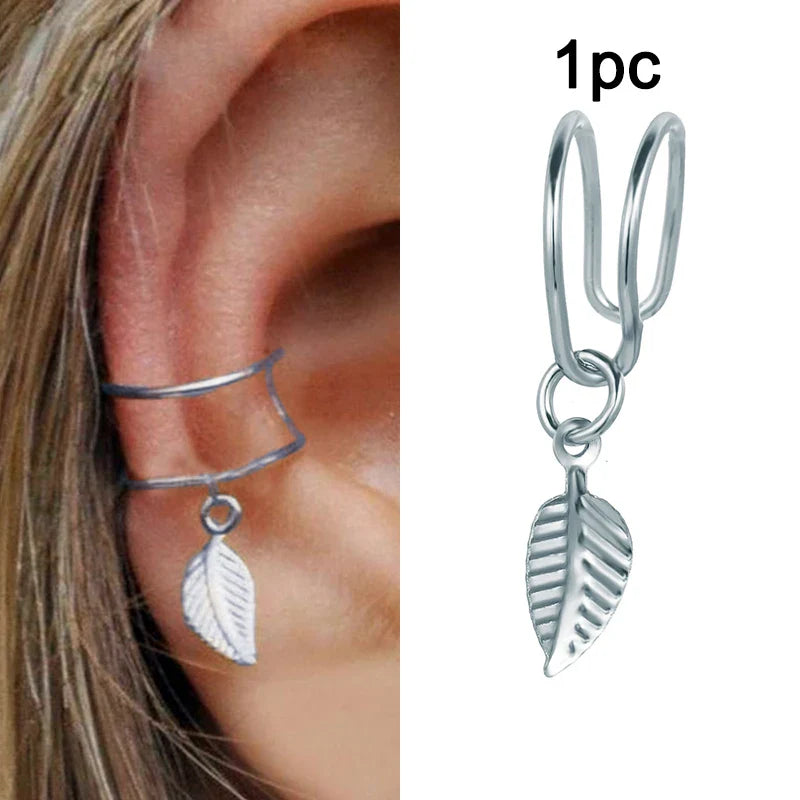 LATS Gold Color Leaves Ear Cuffs, Black Non-Piercing Ear Clip Earrings for Women & Men Lootquake LLC