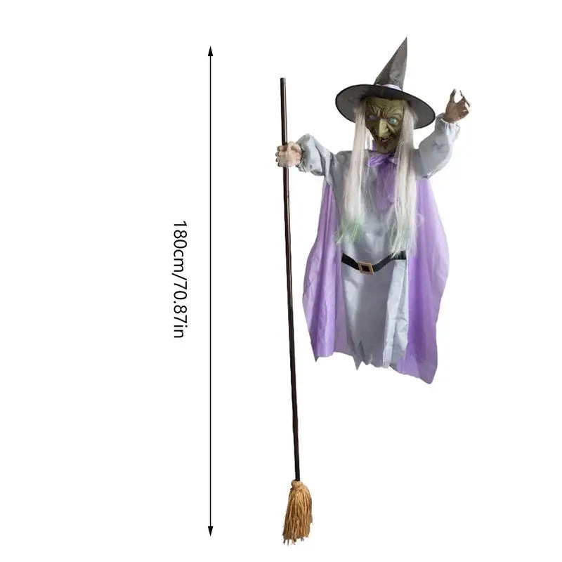 Flying Witch Halloween Decor Flying Hover Witch Realistic Halloween Witch Decor On Broom Halloween Decorations For home garden Lootquake LLC