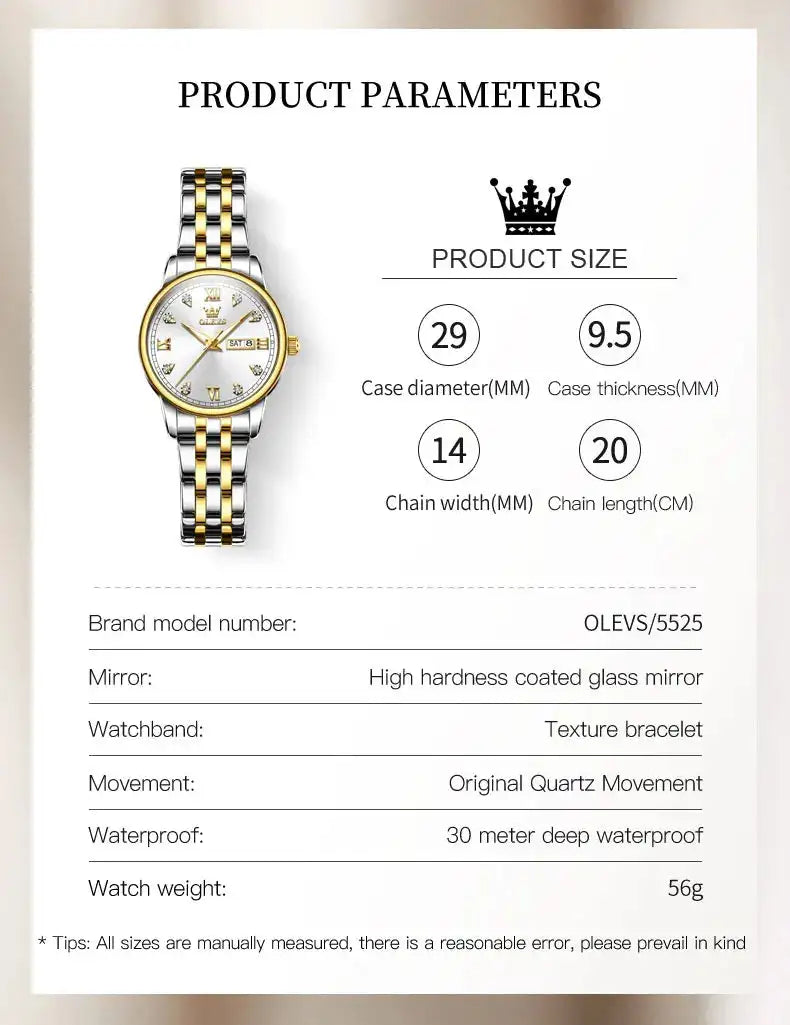 OLEVS Luxury Brand Quartz Watch for Women Stainless Steel Waterproof Ladies Wristwatch Fashion Diamond Dial Women's Watch New In