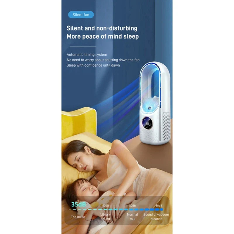 Portable USB Air Cooler Leafless Electric Fan 6 Speed Silent Timer Air Conditioner Cooling Fan Humidifier Conditioning Fan Lootquake LLC