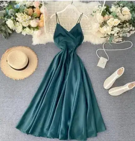 Neploe Vintage Print Holiday Long Dress Women High Waist Hip A Line Vestidos Summer 2025 New V Neck Sleeveless Camis Robe Slim