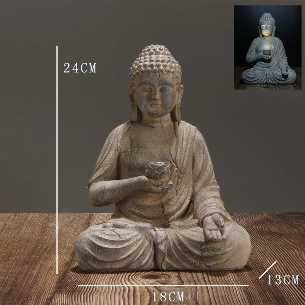 Resin Solar Buddha Statue Sculpture Garden Decor Light Zen Asian Japanese Garden Decoration Outdoor Front Porch Patio Yard Home Lootquake LLC