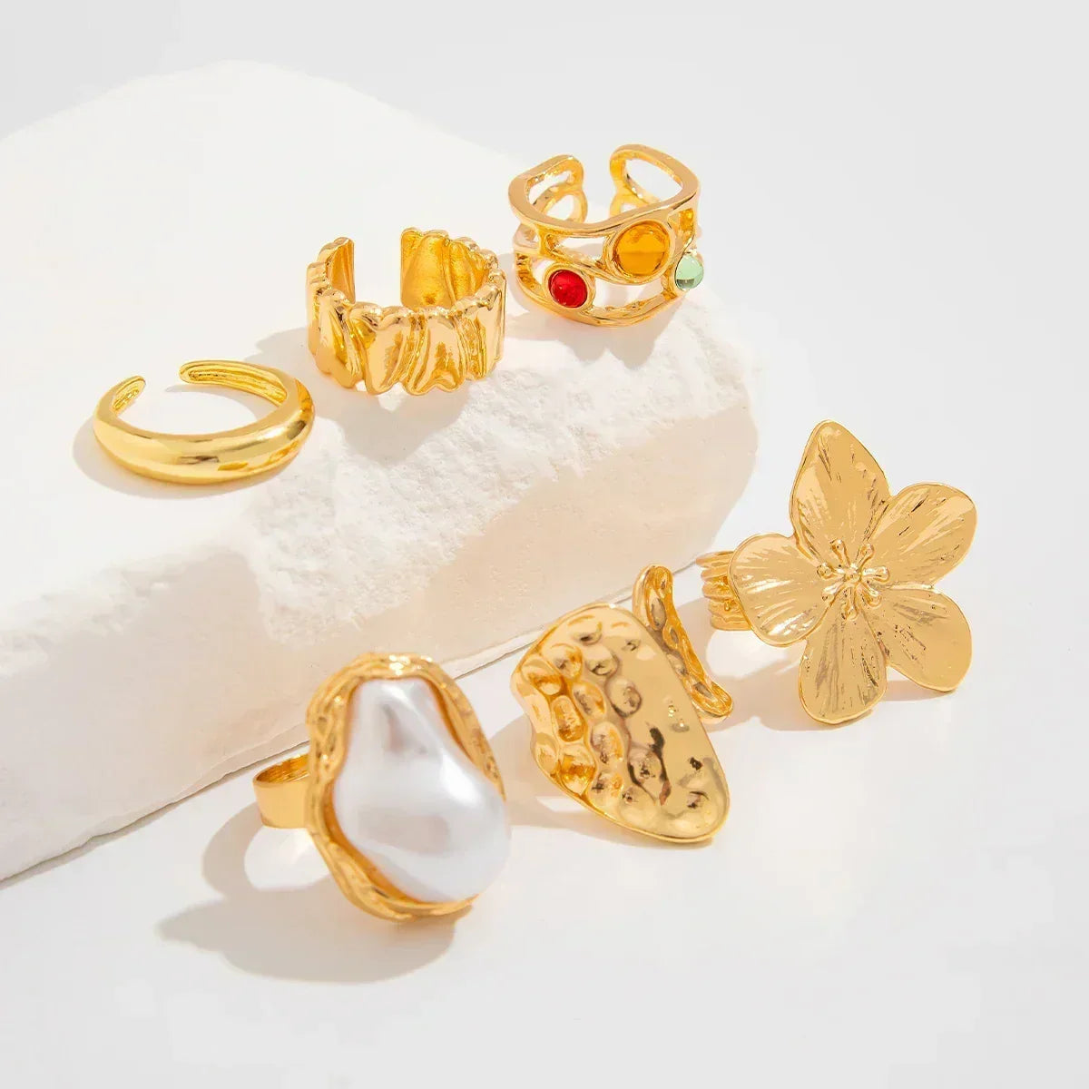 Ingemark Irregular Metal Flower Open Ring - Baroque Imitation Pearl Jewelry Femstylo