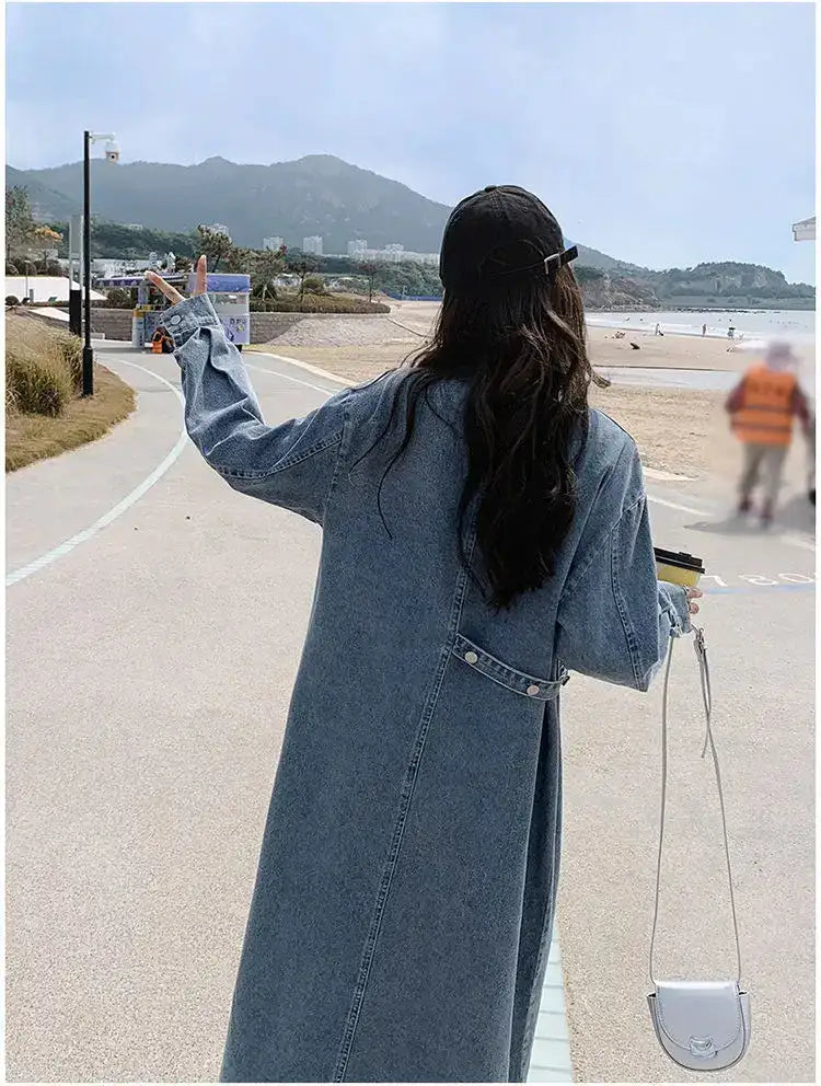 Denim Long Dress 2024 New Fashion Spring Autumn Korean Sweet Cargo LOOSE FIT Full Sleeve Girls Dress All-match