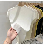 Half High Collar T-shirts Flying Sleeve Design Slim Knitted Sleeveless Top Women Simple Comfortable White T-shirts Summer 2025