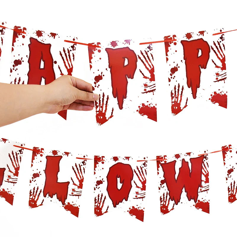 Halloween Blood Banner Paper Garland Scary Eyeball Skull Spiral Hanging Flag Halloween Party Decoration Home Haunted House Decor Lootquake LLC