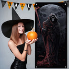 Halloween Door Cover Decorations - Horror Banner With Skeleton and Grim -Door Decor Scary Party Photo Background Banner Scary Po Lootquake LLC