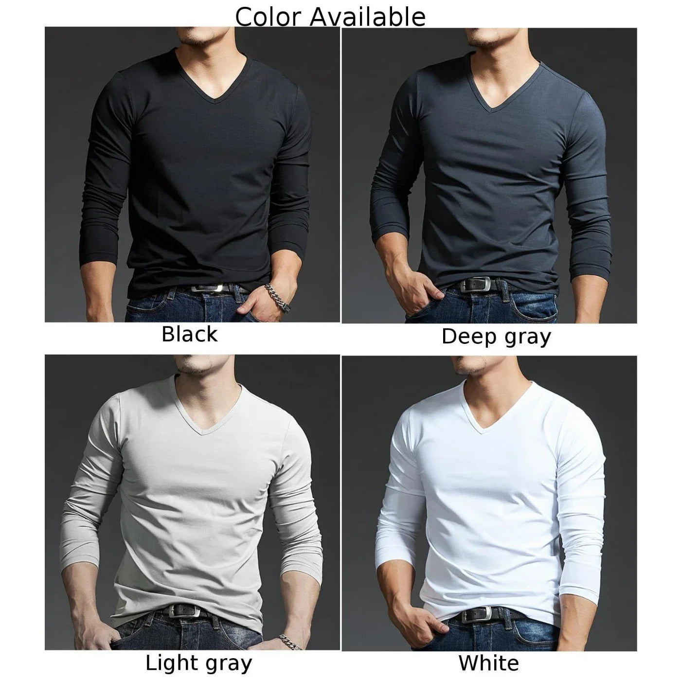 Men's Long Sleeves Muscle V Neck Slim T-Shirt