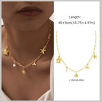 18k Gold Plated Pearl Shell Conch Starfish Summer Beach Necklace, Charms Necklace for Women,Stainless Steel Waterproof Jewelry
