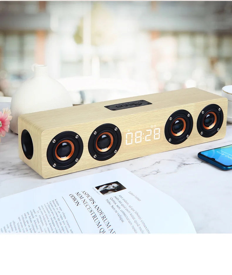 Wooden Bluetooth Speaker Portable Wireless Subwoofer Clock Soundbox Home Computer Echo Wall Soundbar HiFi Stereo TF AUX U Disk Lootquake LLC