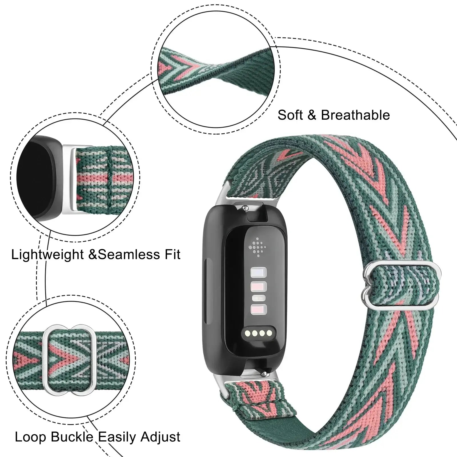 Fitbit Inspire 3, 2, 1, HR Nylon Band - Breathable Strap - SJB-DIAMOND ELITES