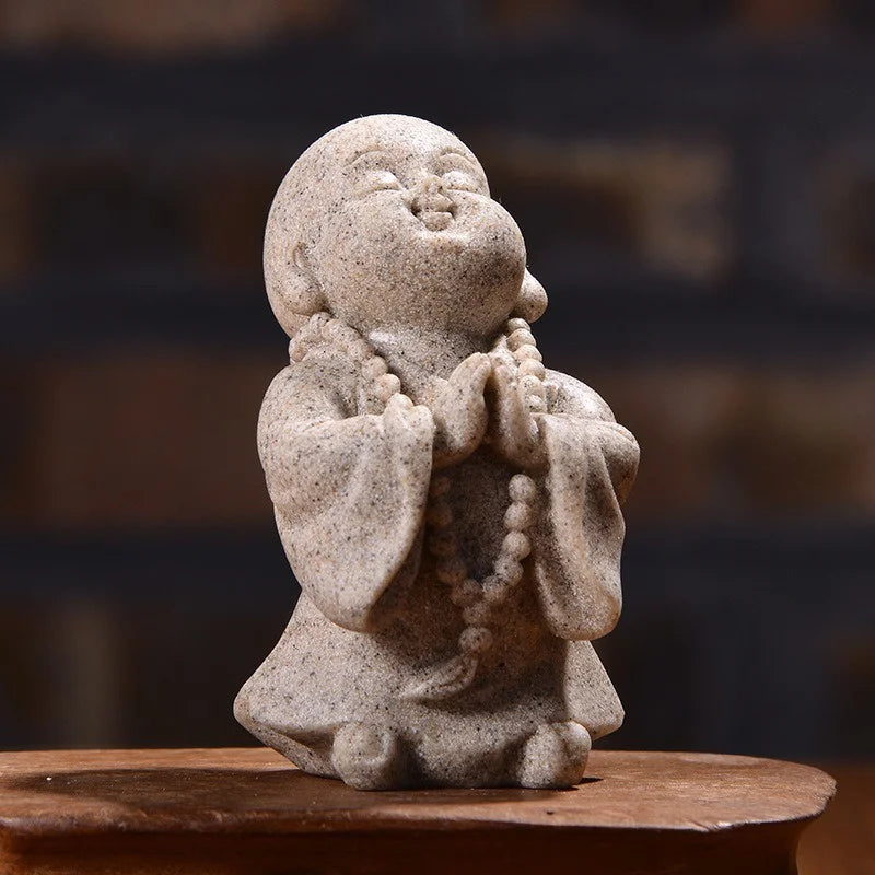 Smile Baby Monk Statue Buddha Sculpture Meditation Sitting Buddha Thailand Fengshui Buddha Figurines for Decor Nature Sandstone Lootquake LLC