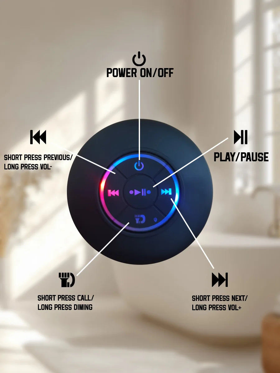 Waterproof Bluetooth Speaker with Colorful LED Lights, Strong Suction Cup & Phone Holder, Portable Mini Speaker for Outdoor/Show Lootquake LLC