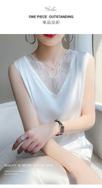 new woman clothing vest camis Tank top women's suit bottom lace lining 2024 summer new silk satin sleeveless top suspender vests