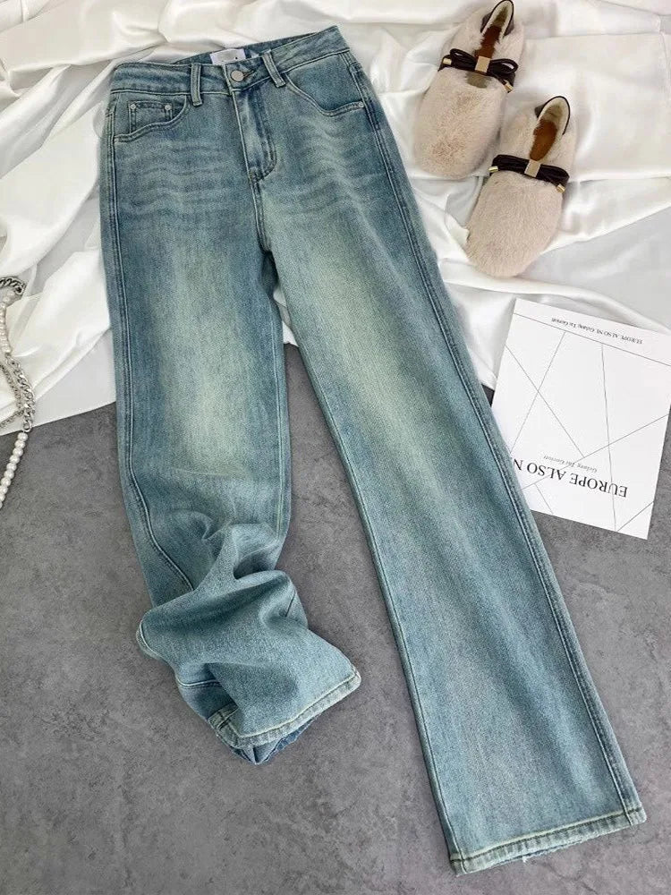 Blue Women Jeans Streetwear Vintage Fashion High Waisted Wide Leg Jean Female Trouser Letter Hip Hop Baggy Blue Denim Pants Lootquake LLC