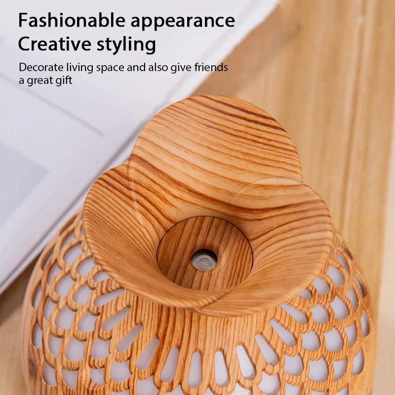 Wood Grain Mini Vase Air Humidifier USB Electric Ultrasonic Water Aroma Essential Oil Diffuser Home Room Fragrance Air Purifier