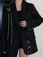 KOSAHIKI Harajuku Women Jackets Black Gothic Punk Hip Hop Solid Vintage Blazer Coats  Chic Chain Loose Jacket Streetwear Lootquake LLC