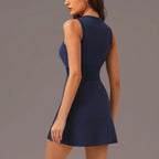 Active Zipper Tennis Dress with Shorts & Padded Support
